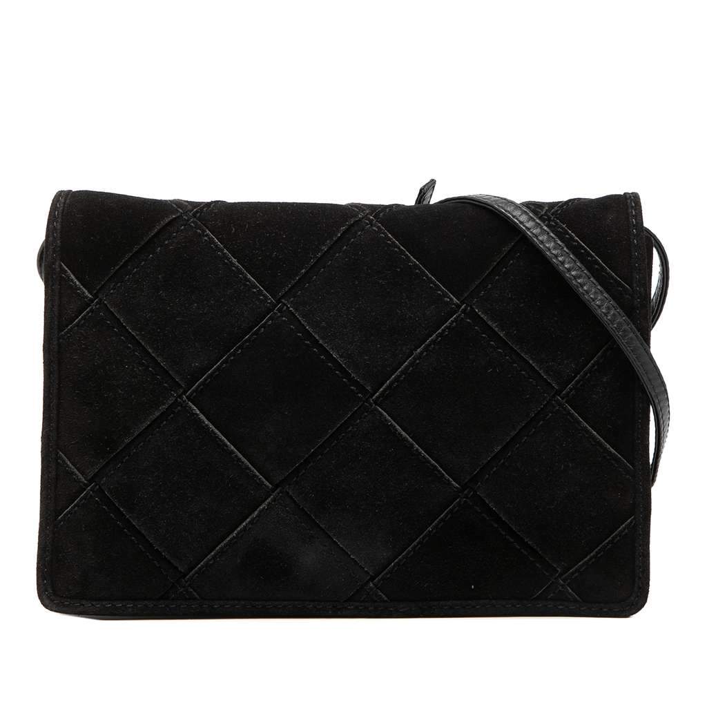 Bottega Veneta Suede Intrecciato Crossbody Black Leather Very good condition - Front View