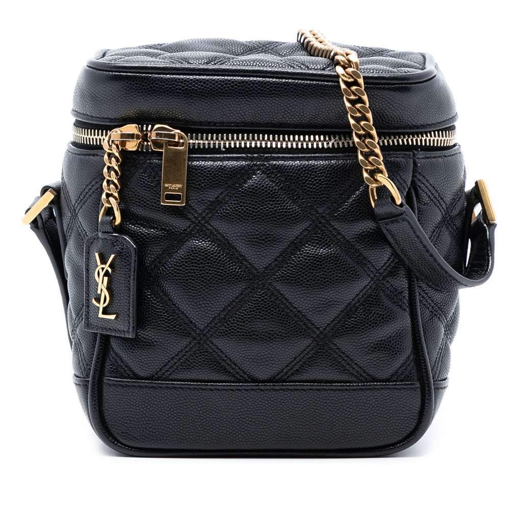 Saint Laurent Grain de Poudre Quilted 80s Vanity Bag Black Leather Very good condition - Front View