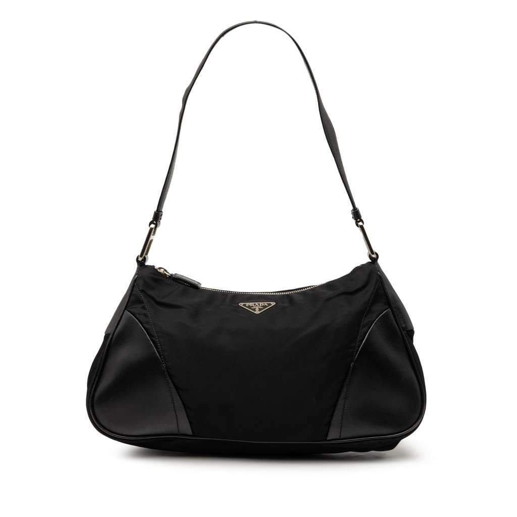 Prada Leather Trimmed Tessuto Shoulder Bag Black Very good condition - Front View
