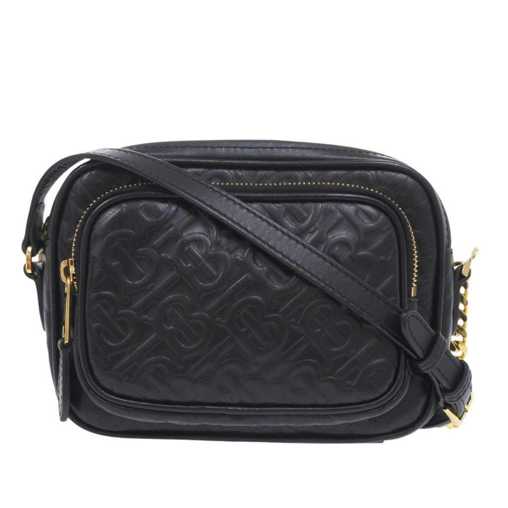 Burberry Embossed Calfskin TB Monogram Camera Chain Crossbody Black Leather Very good condition - Front View