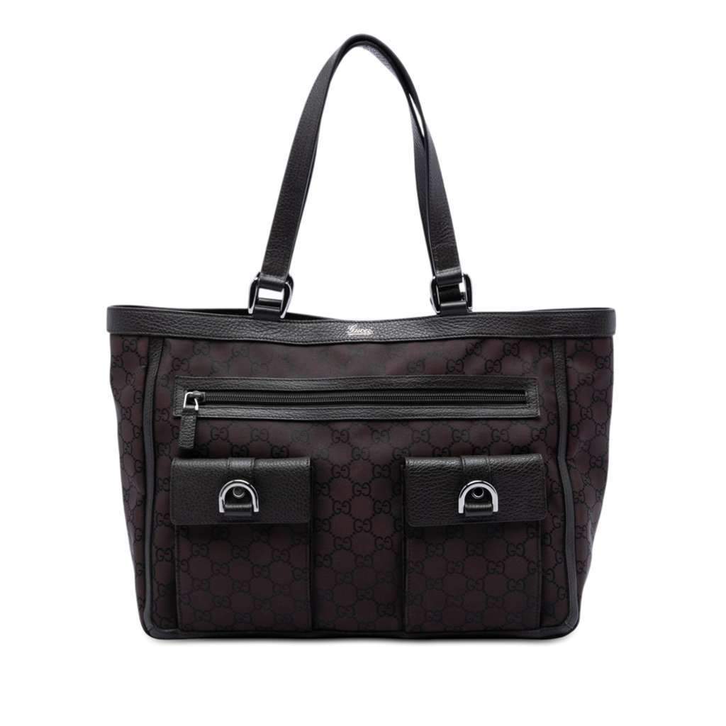 Gucci GG Nylon Abbey D Ring Pocket Tote Brown Very good condition - Front View