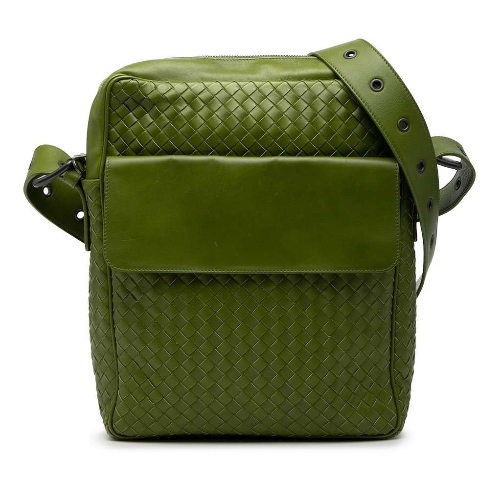 Bottega Veneta Nappa Intrecciato Messenger Bag Green Leather Very good condition - Front View