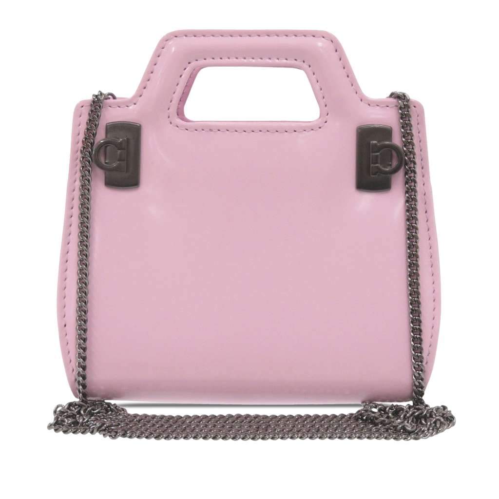 Salvatore Ferragamo Mini Brushed Calfskin Wanda Top Handle Bag Pink Leather Very good condition - Front View