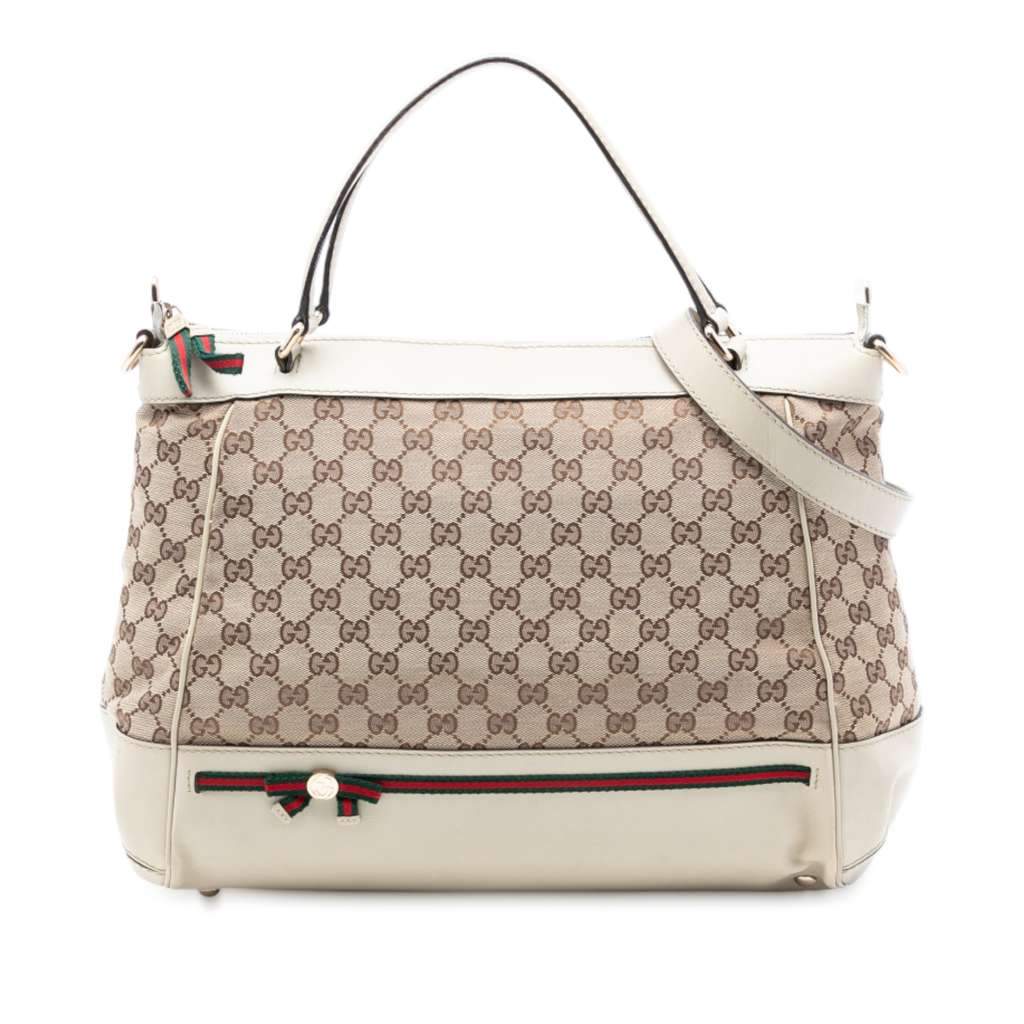 Gucci GG Canvas Web Mayfair Satchel Beige Very good condition - Front View