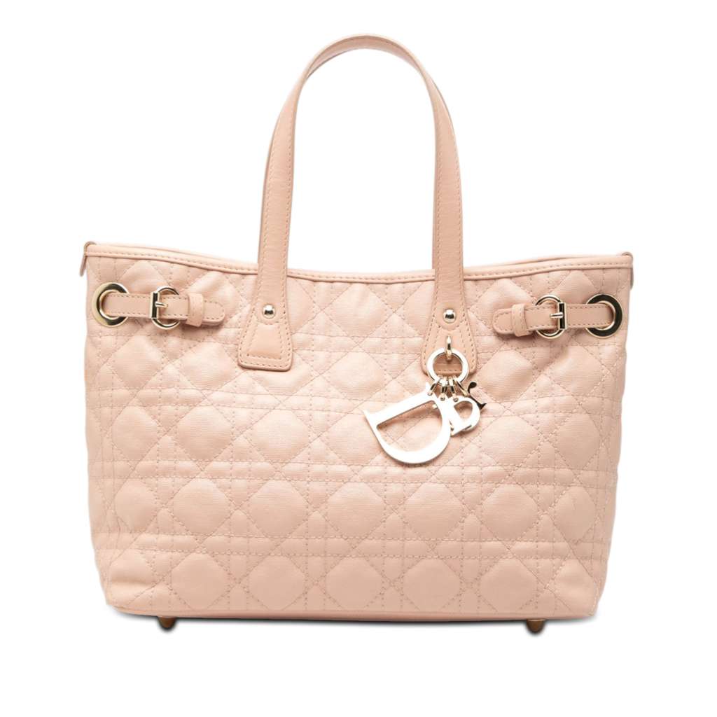 Dior Medium Coated Canvas Cannage Panarea Tote Pink Canvas Very good - Front View