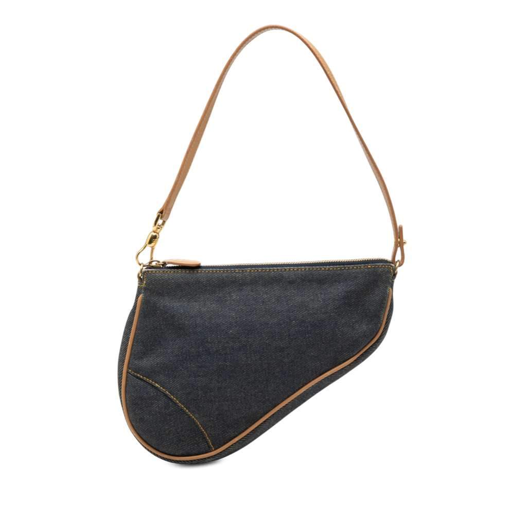 Dior Mini Denim Saddle Pochette Blue Denim Very good condition - Front View