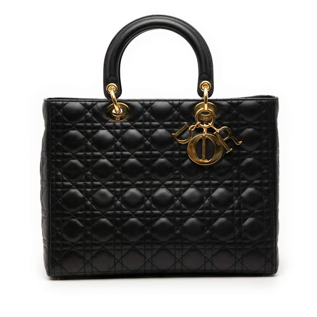 Dior Large Lambskin Cannage Lady Dior Black Leather Very good - Front View