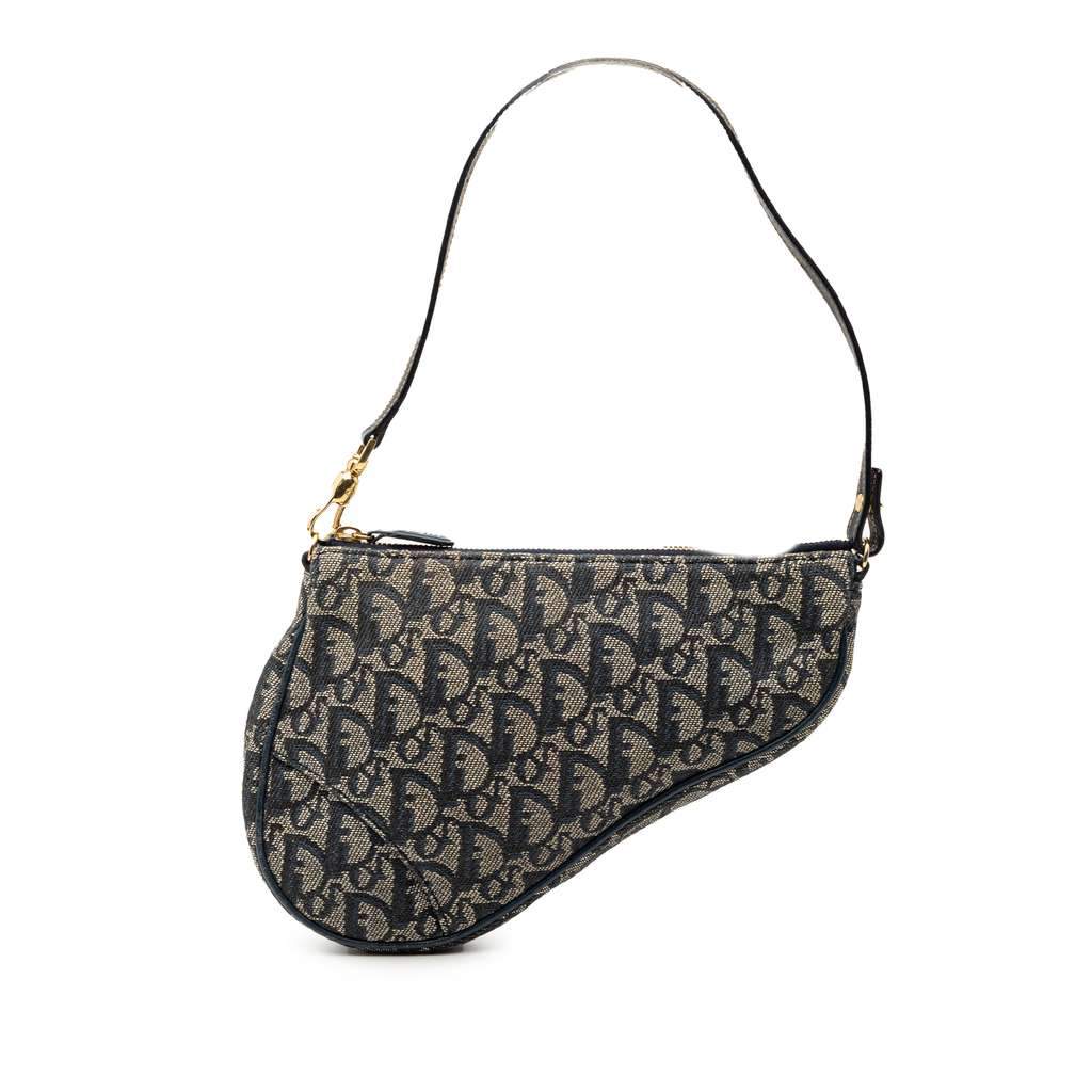 Dior Mini Diorissimo Canvas Saddle Pochette Blue Canvas Very good - Front View