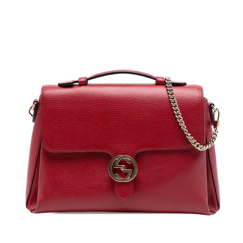 Gucci Medium Dollar Calf Interlocking G Satchel Red Leather Very good - Front View