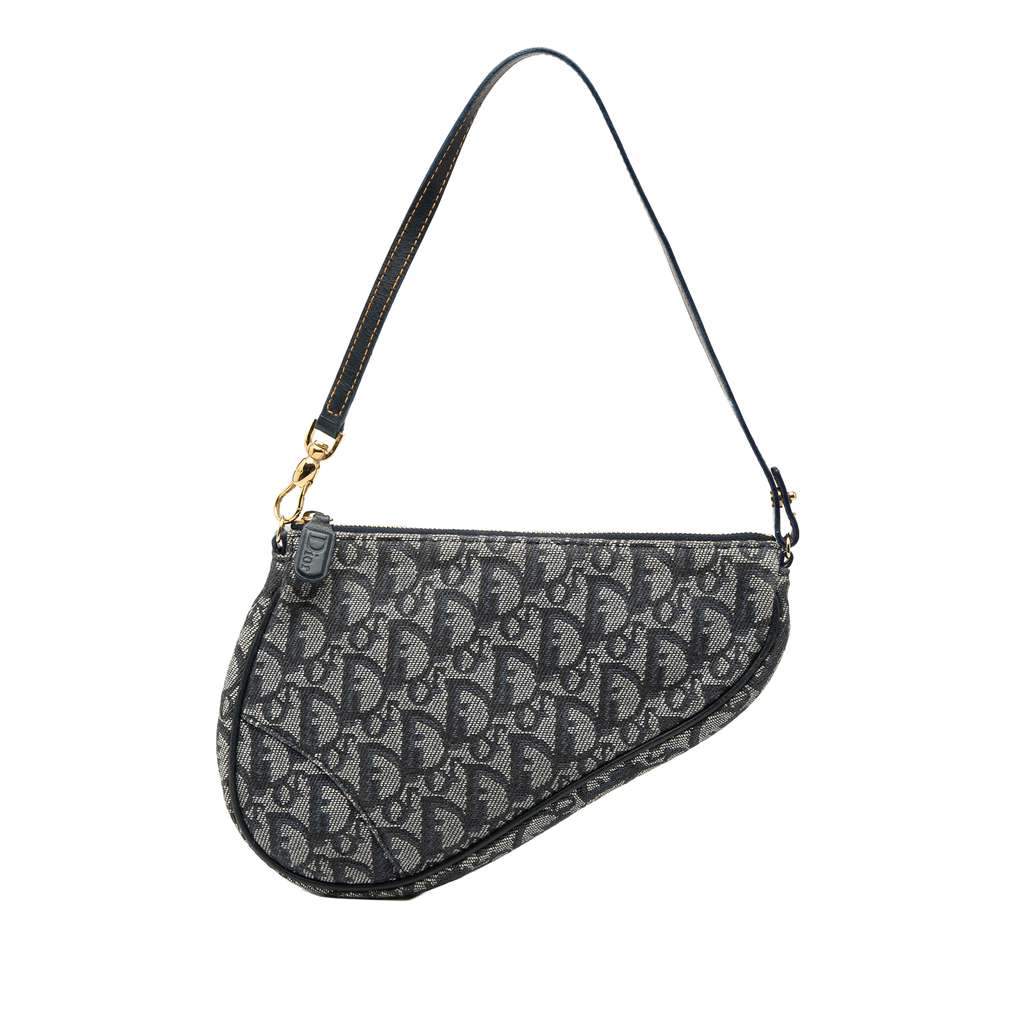 Dior Mini Diorissimo Canvas Saddle Pochette Blue Canvas Very good condition - Front View