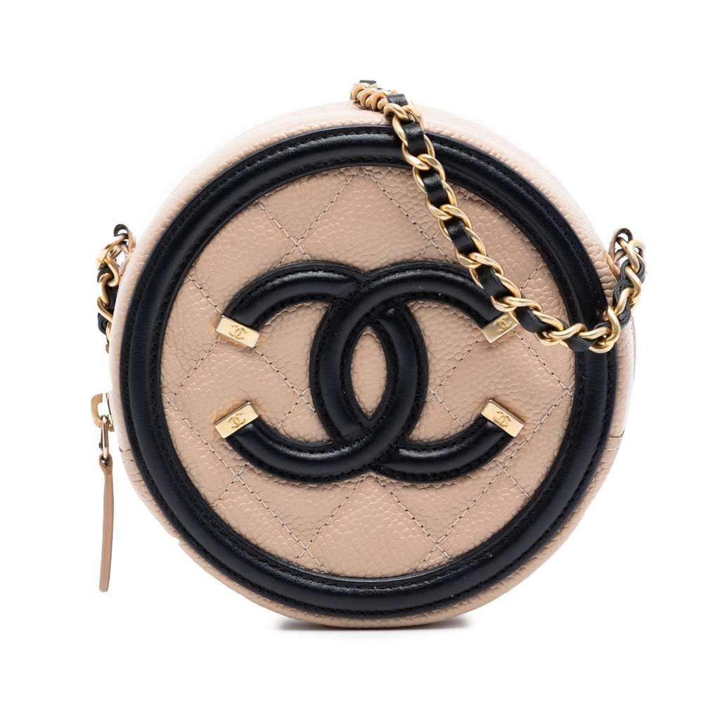 Chanel Caviar CC Filigree Round Crossbody Beige Leather Very good condition - Front View