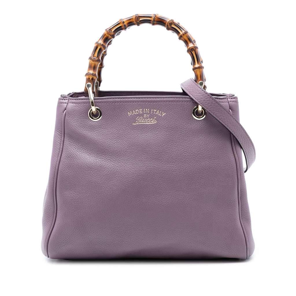 Gucci Small Calfskin Bamboo Shopper Satchel Purple Leather Very good condition - Front View