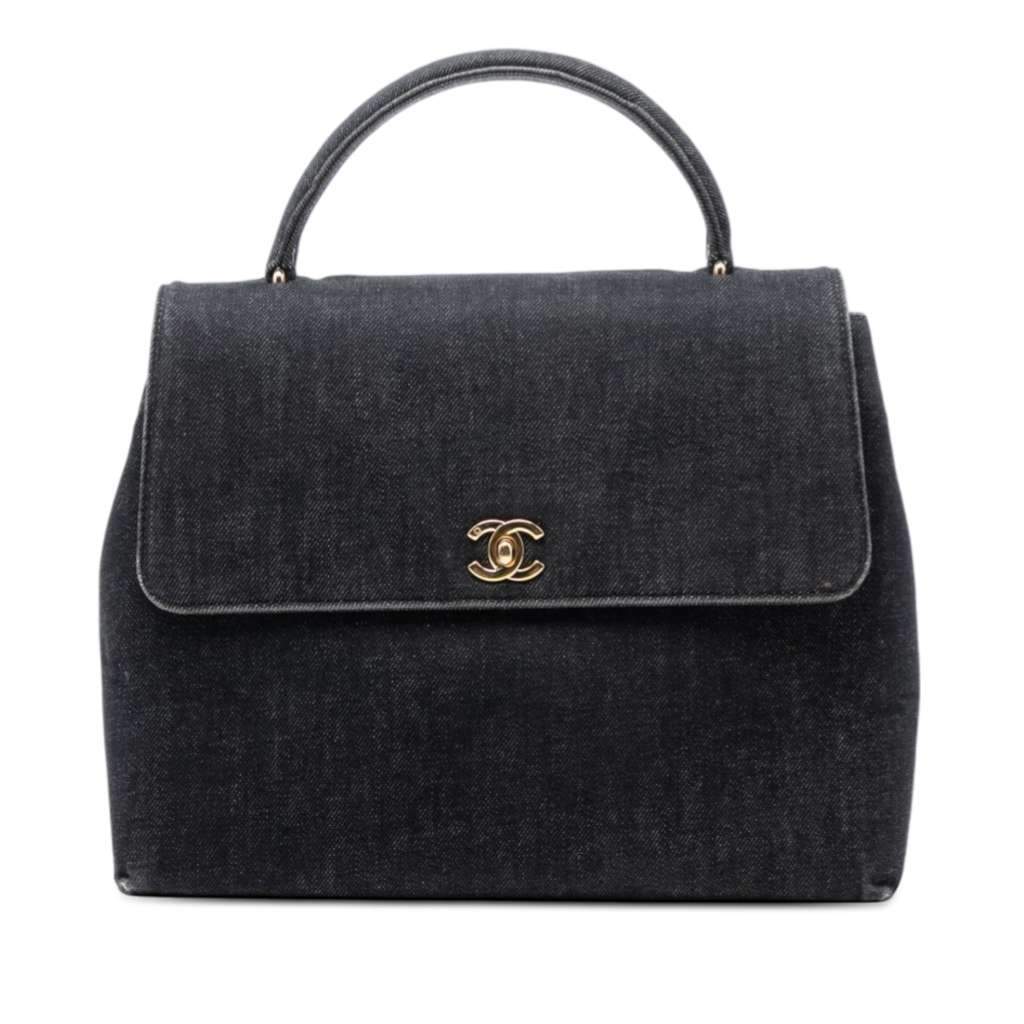 Chanel CC Denim Kelly Top Handle Bag Black Denim Very good condition - Front View