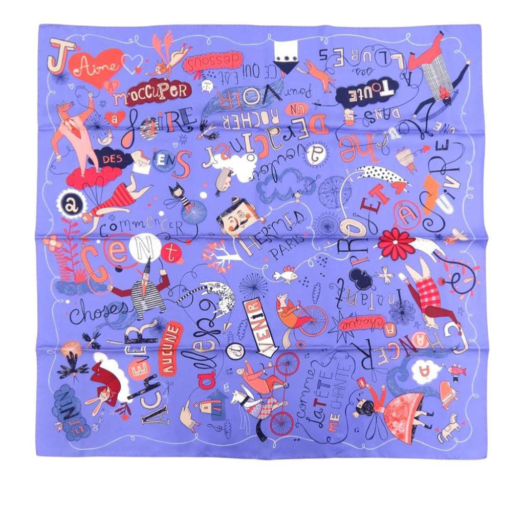 Hermès Les Confessions Silk Scarf 90 Purple Silk Very good condition - Front View