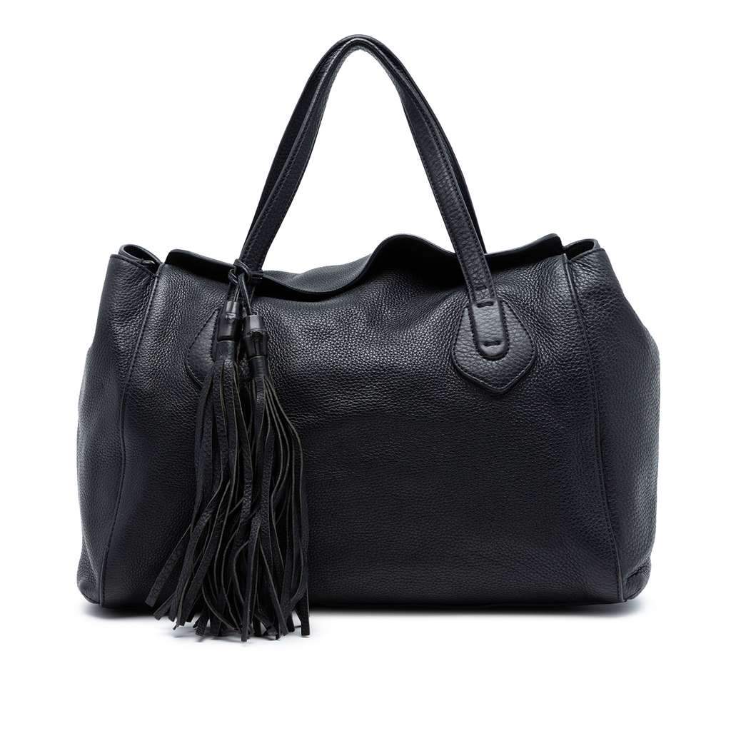 Gucci Pebbled Leather Lady Tassel Tote Black Leather Very good condition - Front View
