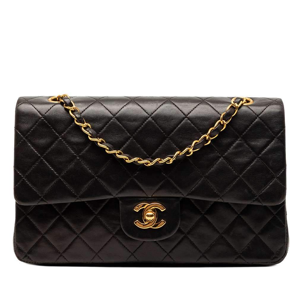 Chanel Medium Classic Lambskin Double Flap Black Leather Very good condition - Front View