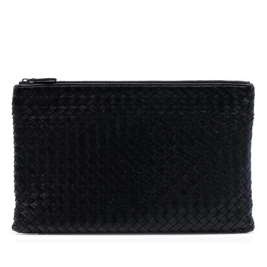 Bottega Veneta Nappa Intrecciato Clutch Black Leather Very good condition - Front View