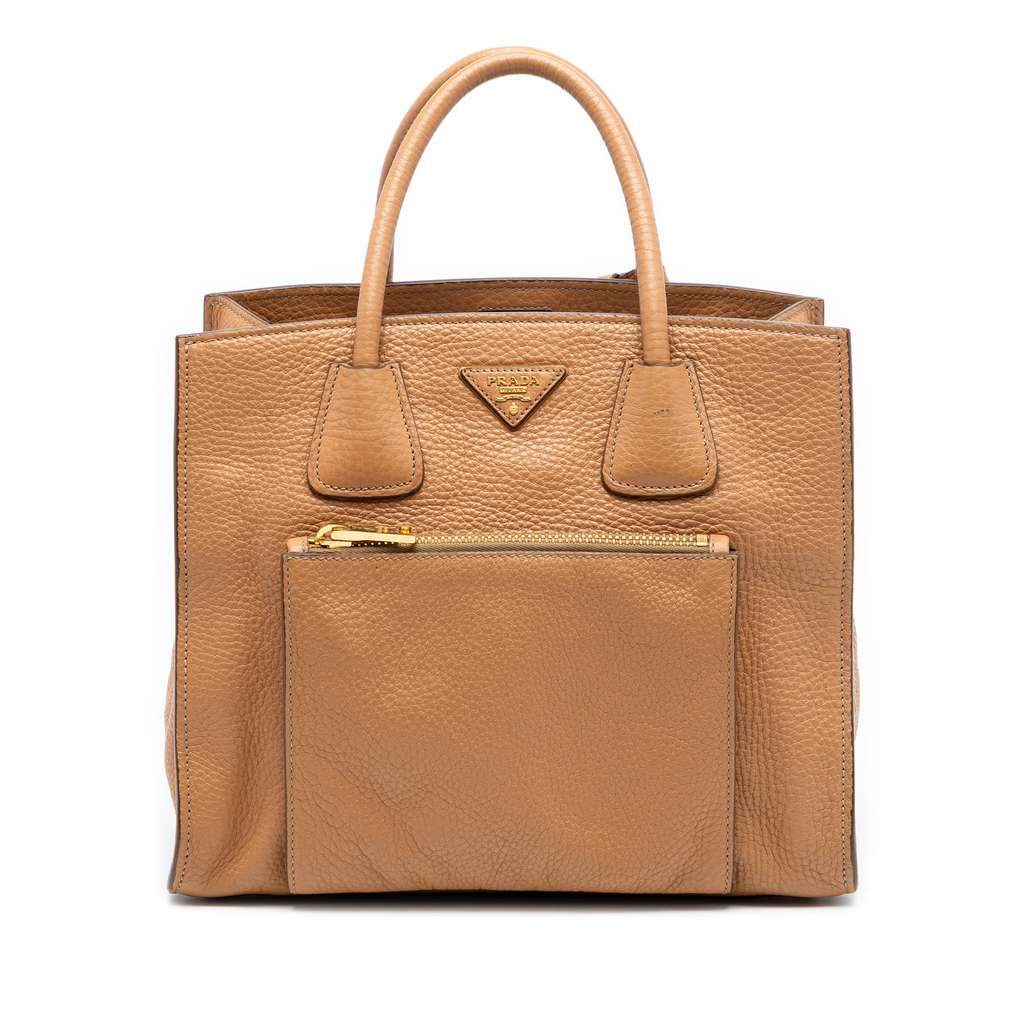 Prada Vitello Daino Front Pocket Open Convertible Tote Beige Leather Very good condition - Front View