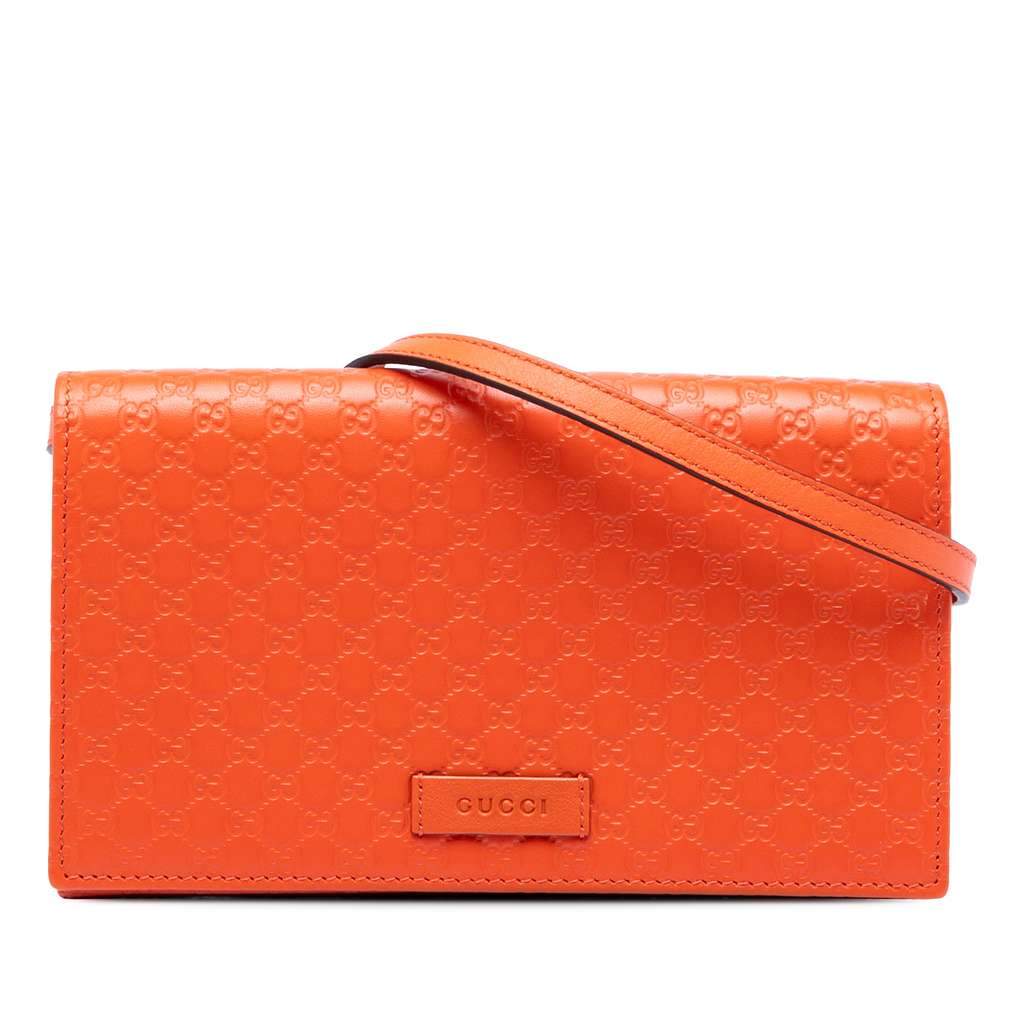 Gucci Microguccissima Wallet on Strap Orange Leather Very good condition - Front View
