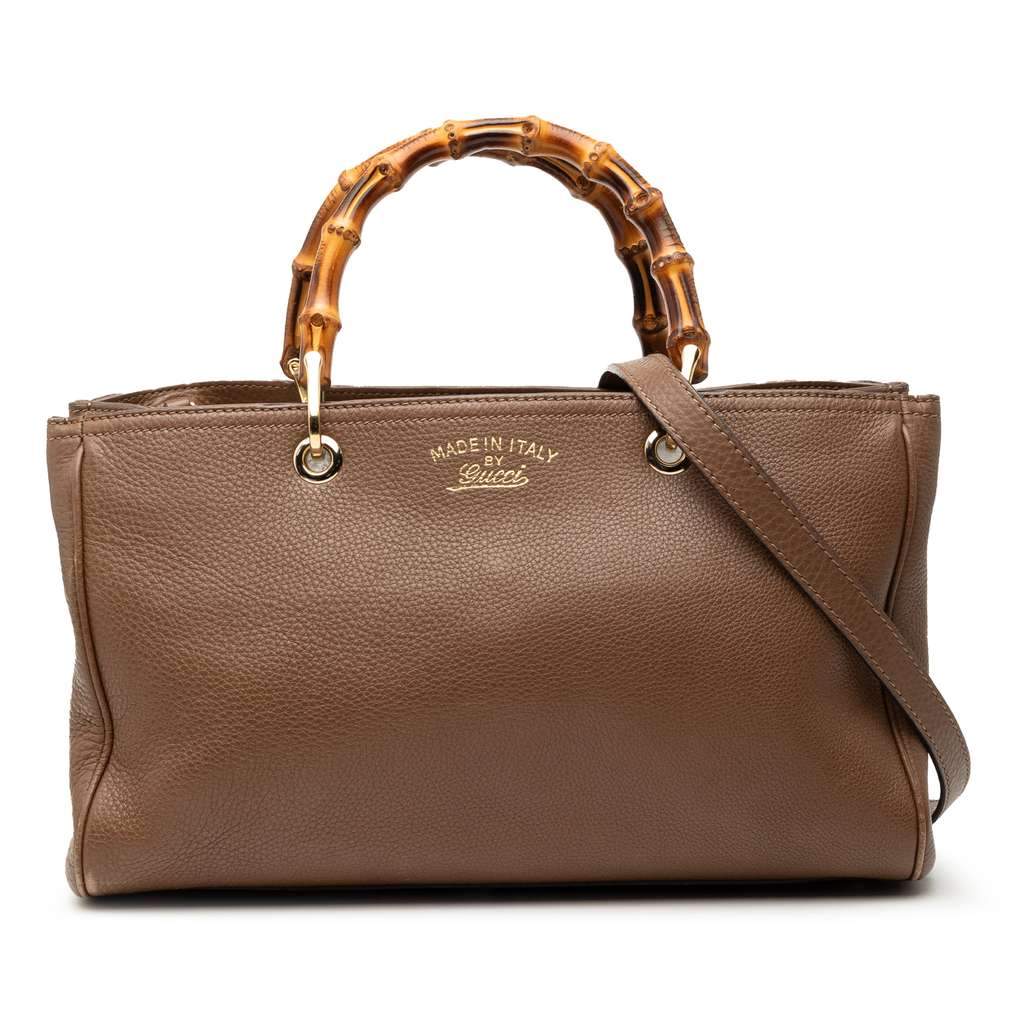 Gucci Medium Calfskin Bamboo Shopper Satchel Brown Leather Very good condition - Front View