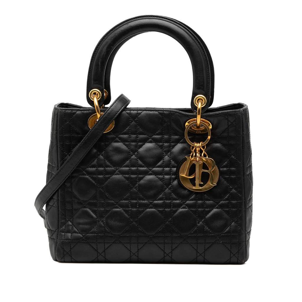 Dior Medium Lambskin Cannage Lady Dior Black Leather Very good condition - Front View