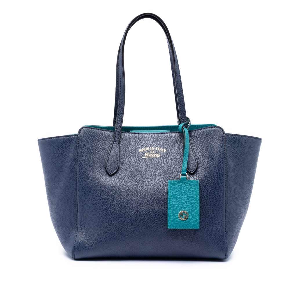 Gucci Medium Dollar Calfskin Swing Tote Blue Leather Very good condition - Front View