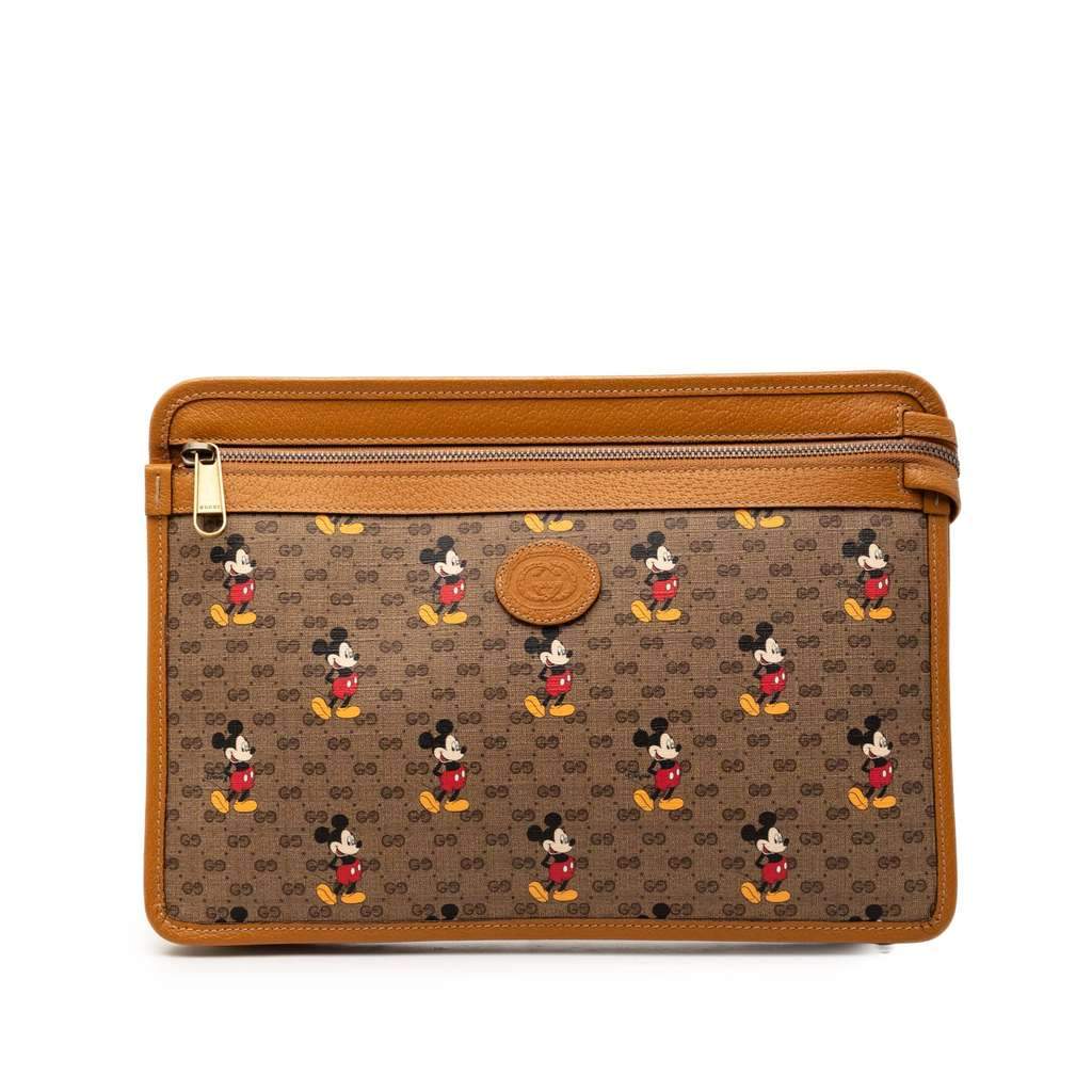 Gucci Disney Micro GG Supreme Mickey Mouse Clutch Brown Canvas Very good condition - Front View