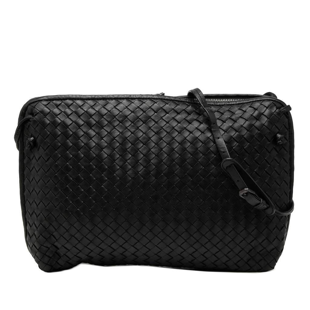 Bottega Veneta Large Nappa Intrecciato Nodini Crossbody Black Leather Very good condition - Front View