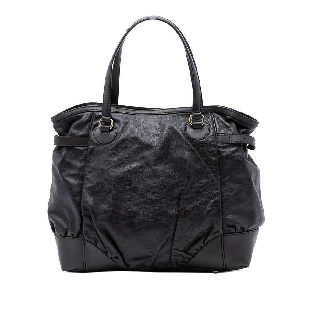 Gucci Embossed Leather Horsebit Full Moon Tote Black Leather Very good condition - Front View