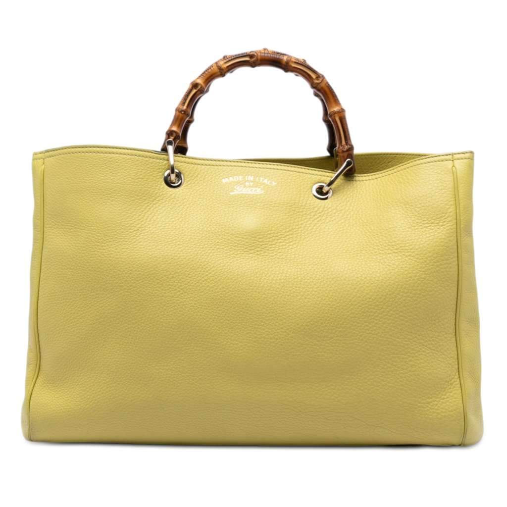 Gucci Large Calfskin Bamboo Shopper Satchel Yellow Leather Very good condition - Front View