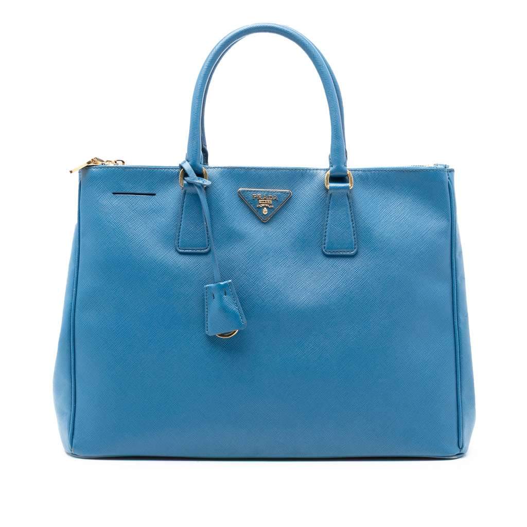 Prada Large Saffiano Lux Galleria Double Zip Satchel Blue Leather Very good condition - Front View