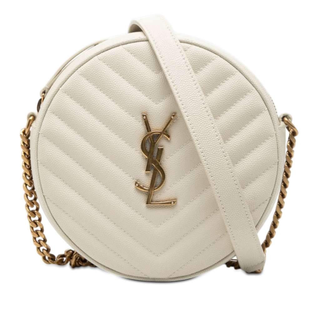 Saint Laurent Grain De Poudre Chevron Round Vinyle Camera Bag White Leather Very good condition - Front View