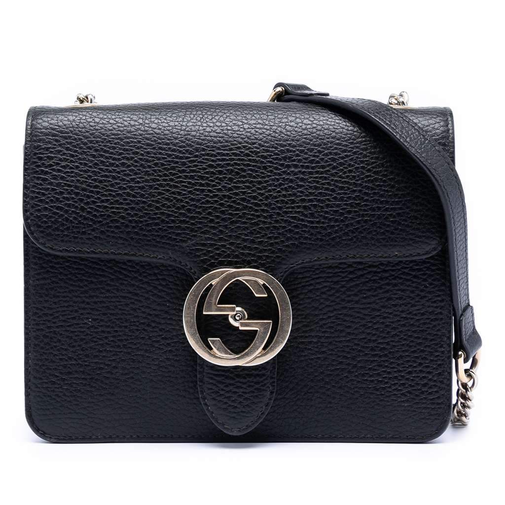 Gucci Small Dollar Calfskin Interlocking G Crossbody Black Leather Very good condition - Front View