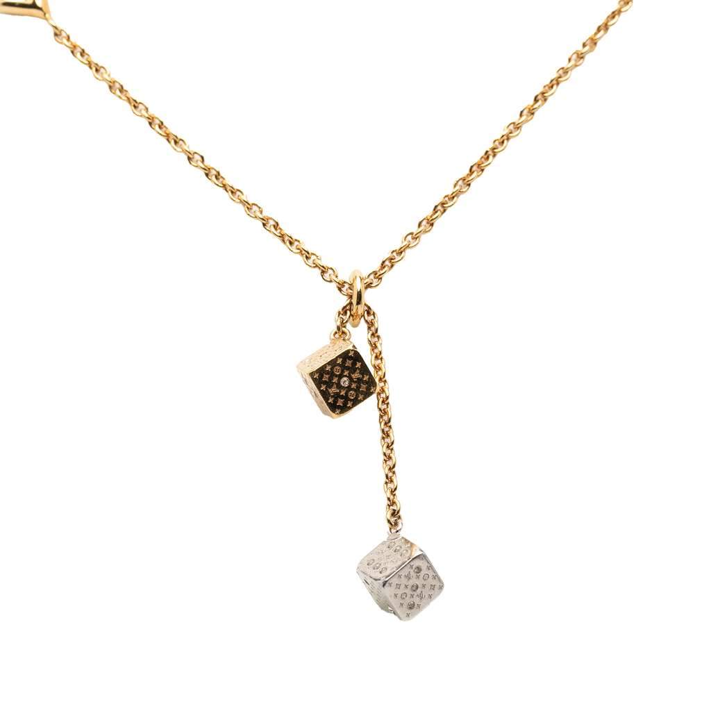 Louis Vuitton Gold Plated and Silver Plated Crystal Luckygram Game On Dice Pendant Necklace Gold Metal Very good condition - Front View