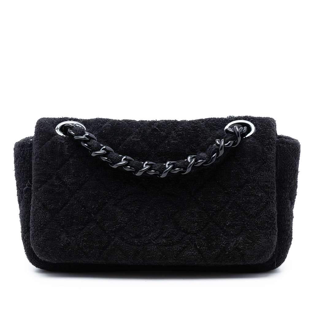 Chanel CC Quilted Terry Cloth Flap Black Cotton Very good condition - Front View