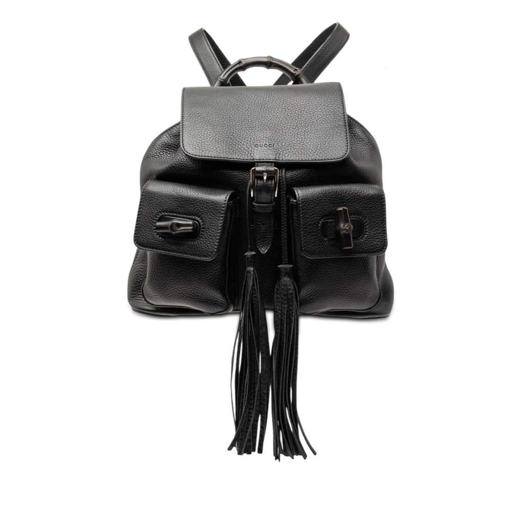 Gucci Leather Bamboo Tassel Backpack Black Leather Very good condition - Front View