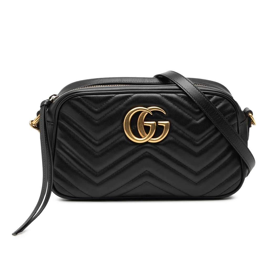 Gucci Small GG Marmont Matelasse Leather Crossbody Black Leather Very good condition - Front View