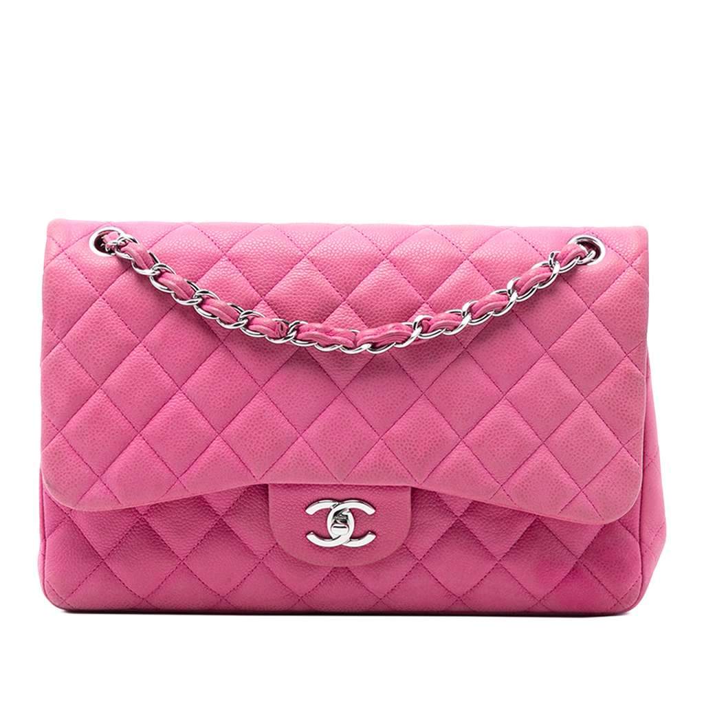Chanel Jumbo Classic Caviar Double Flap Pink Leather Good - Front View