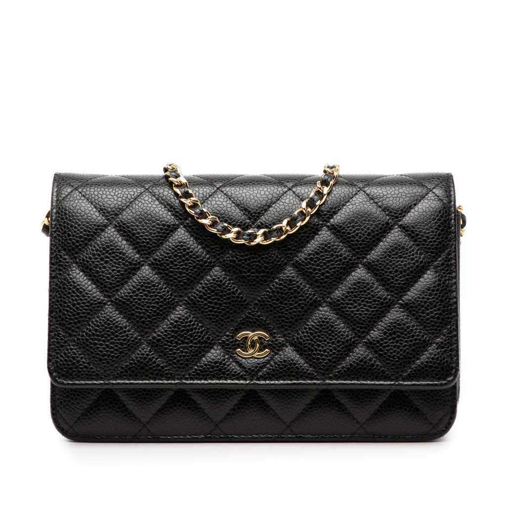 Chanel CC Quilted Caviar Wallet on Chain Black Leather Very good condition - Front View