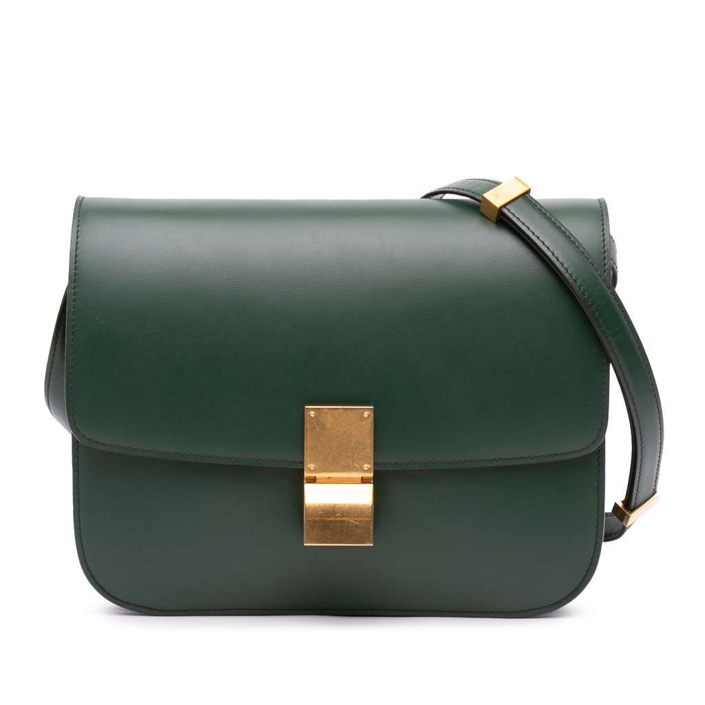 Celine Medium Calfskin Classic Box Green Leather Very good condition - Front View