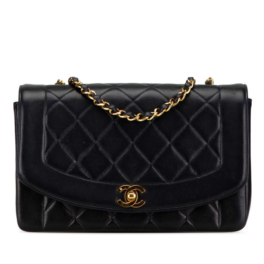 Chanel Medium Lambskin Diana Flap Black Leather Very good condition - Front View