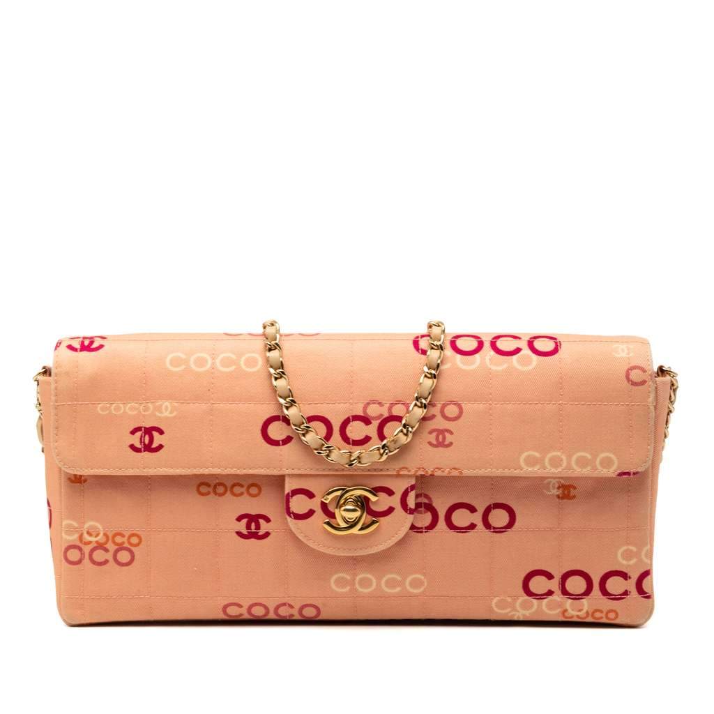 Chanel CC Chocolate Bar Canvas Logo East West Flap Pink Canvas Good condition - Front View