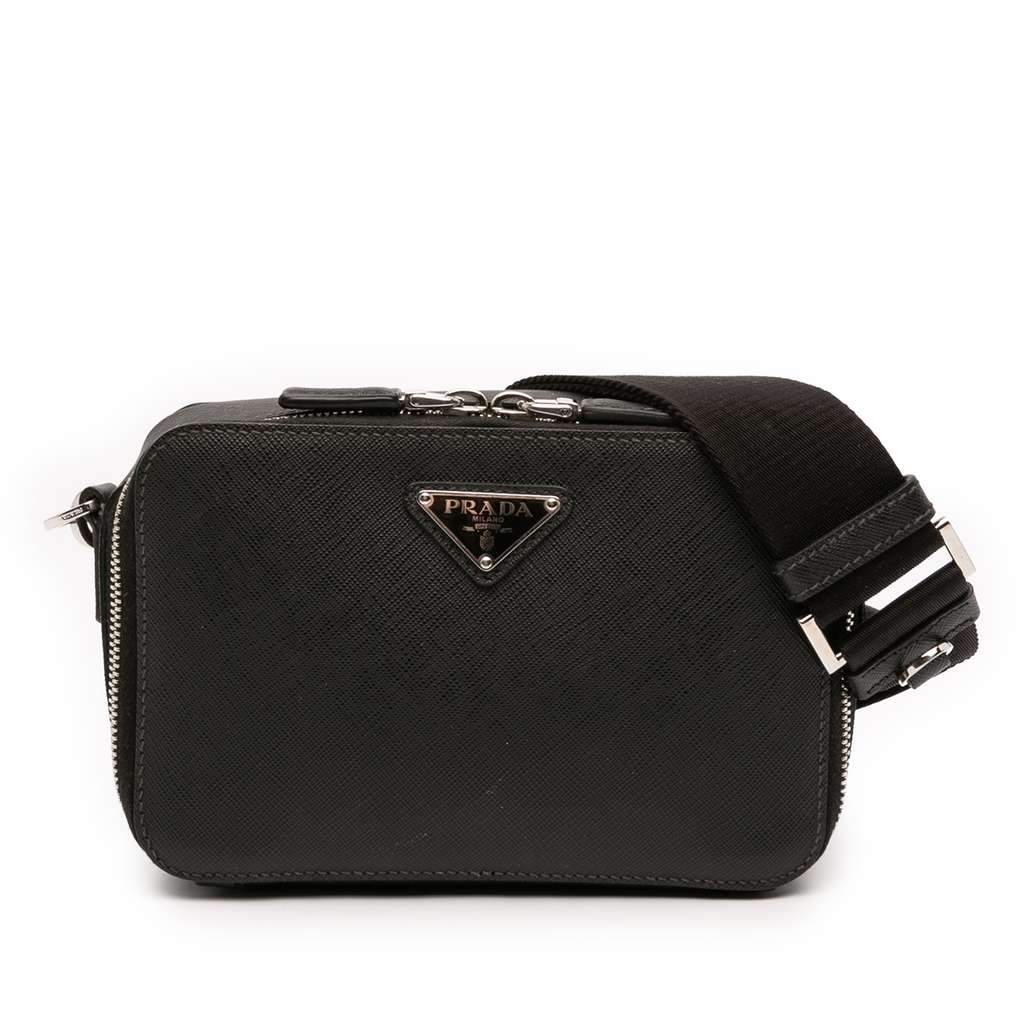 Prada Saffiano Brique Crossbody Black Leather Very good - Front View