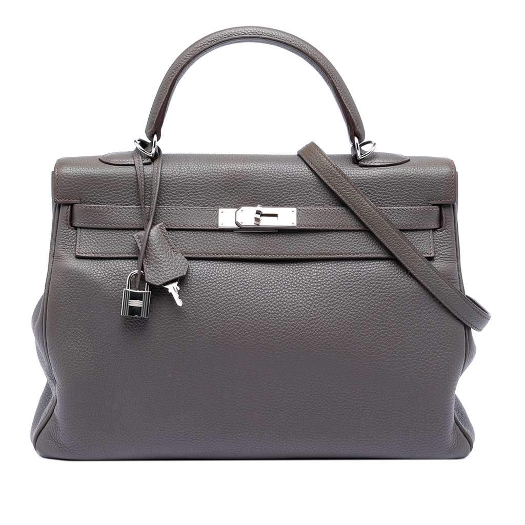 Hermès Clemence Kelly II Retourne 35 Grey Leather Very good condition - Front View