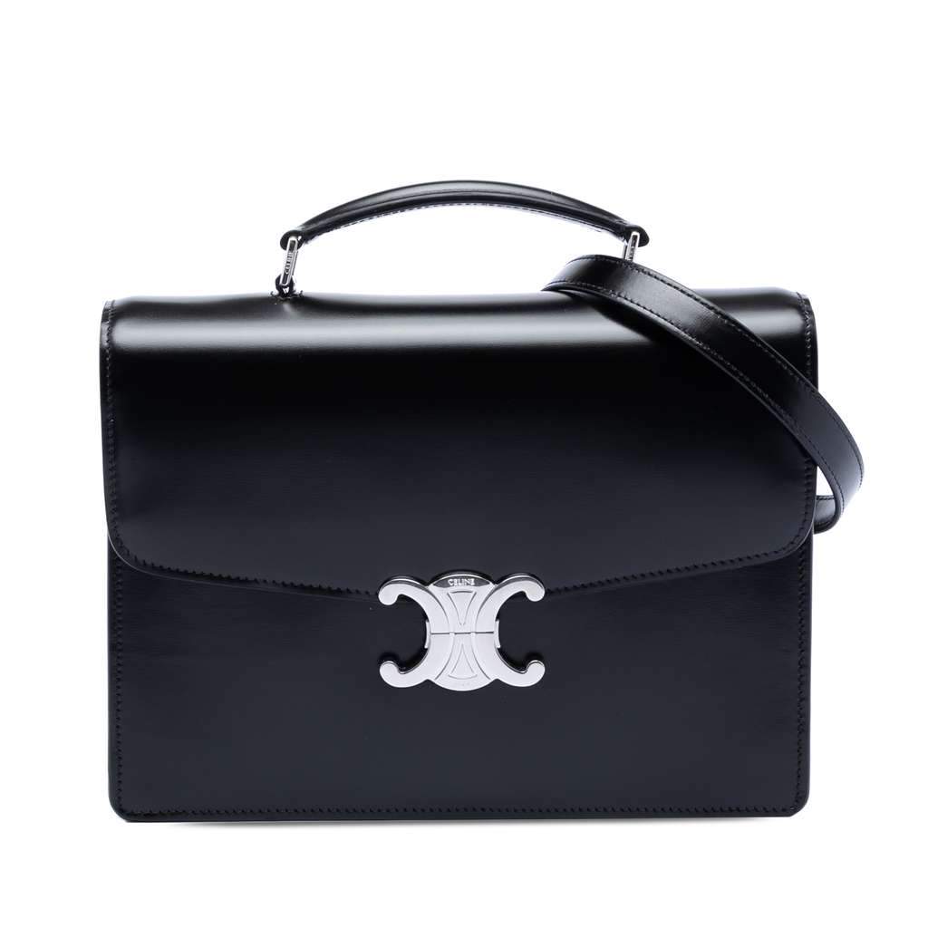 Celine Small Shiny Calfskin Triomphe Cartable Satchel Black Leather Very good - Front View
