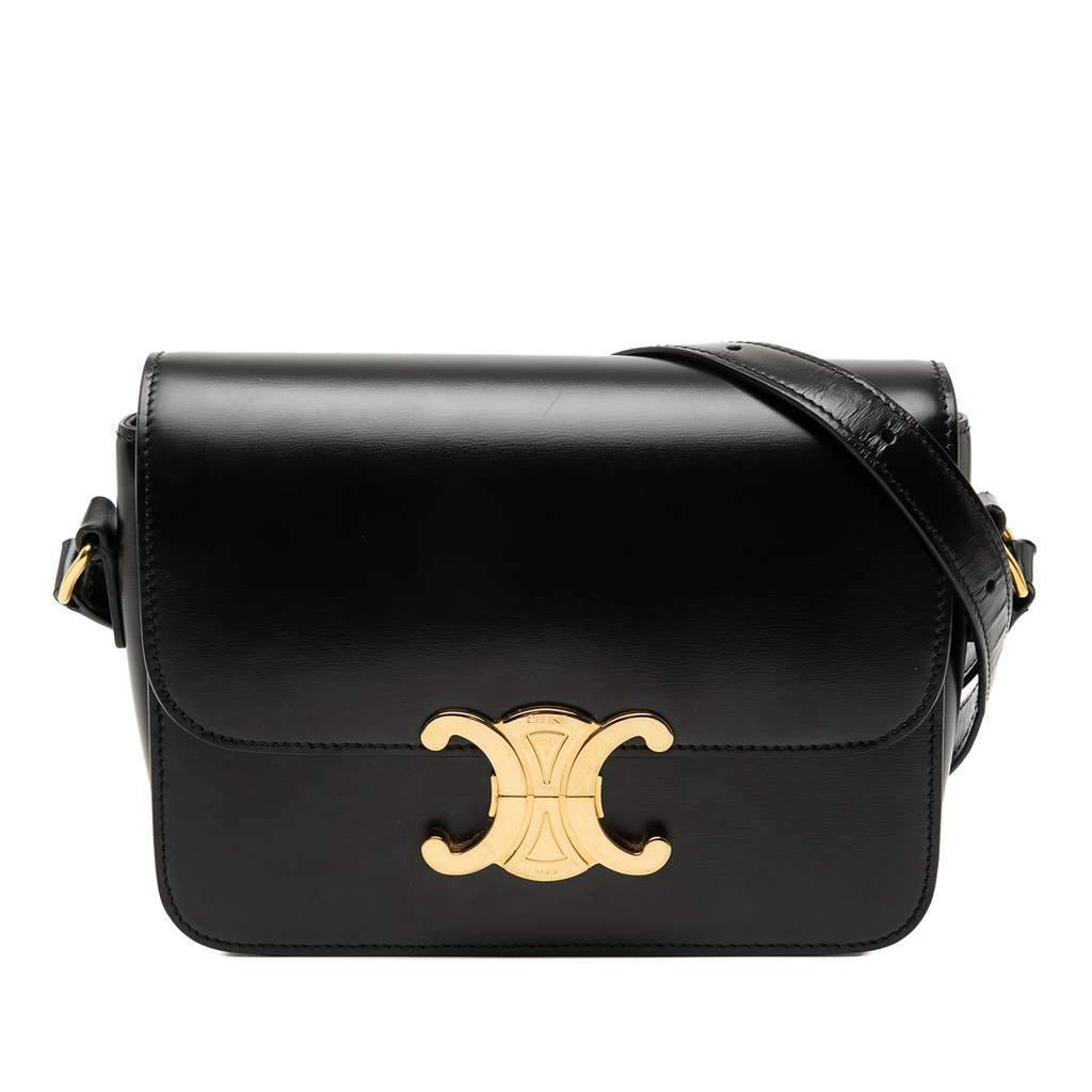 Celine Teen Shiny Calfskin Triomphe Crossbody Black Leather Very good condition - Front View