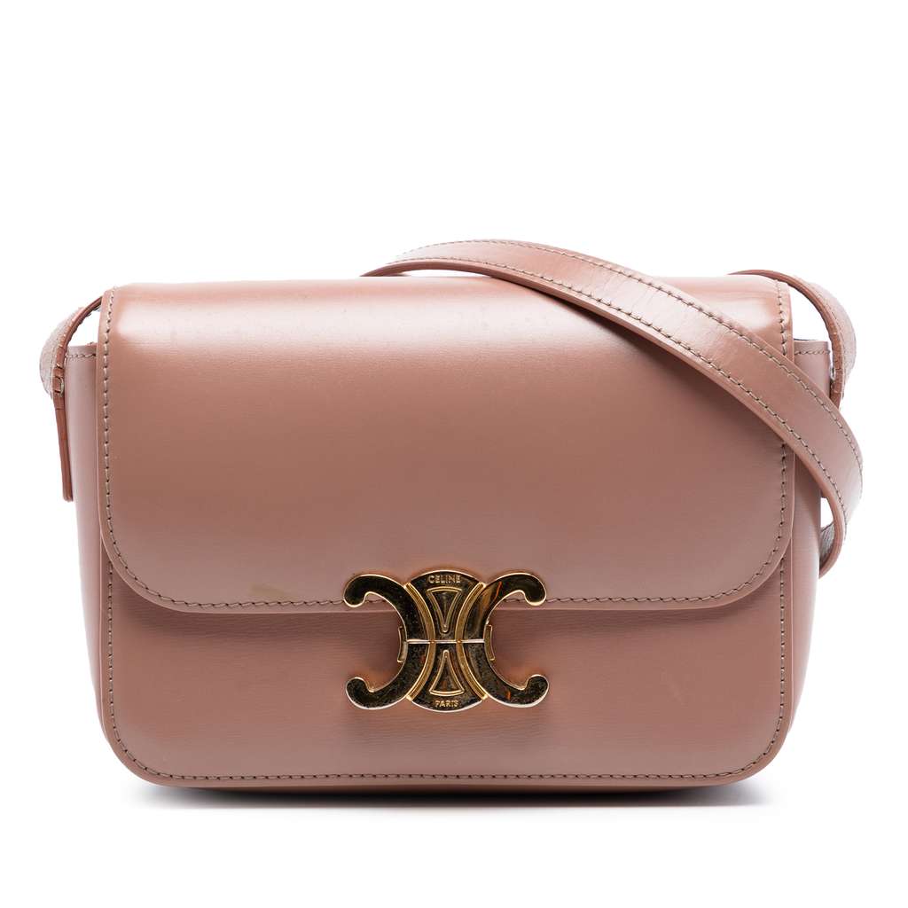 Celine Teen Shiny Calfskin Triomphe Crossbody Pink Leather Very good - Front View