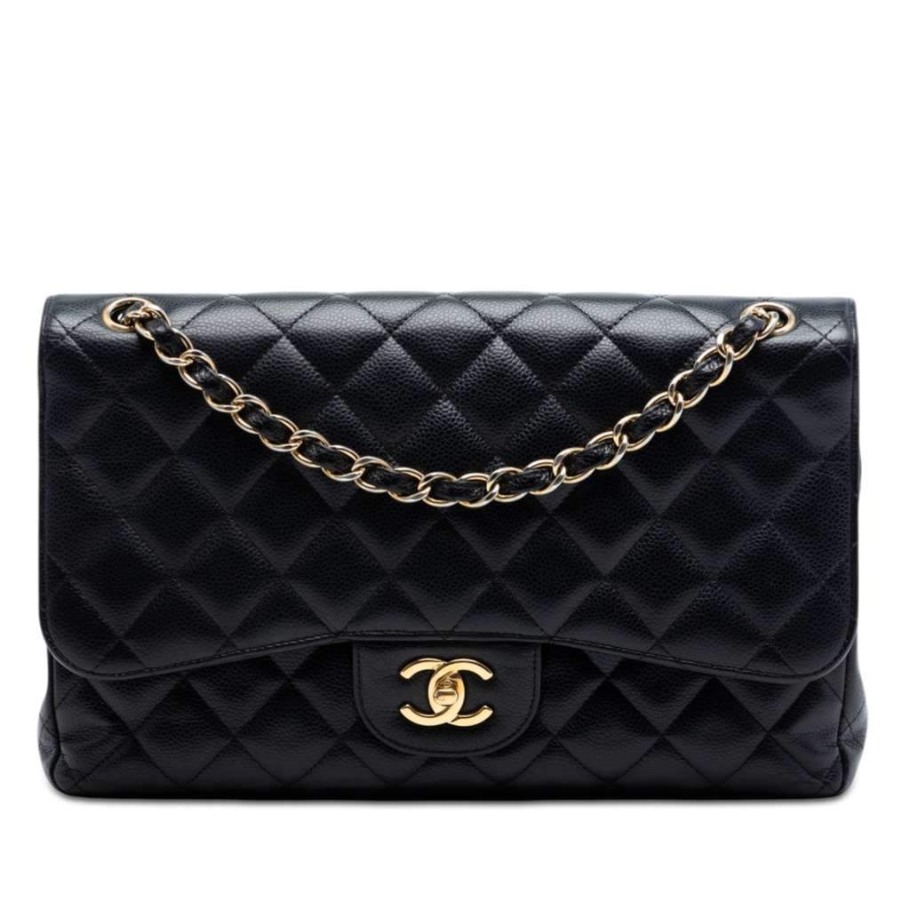 Chanel Jumbo Classic Caviar Double Flap Black Leather Very good condition - Front View