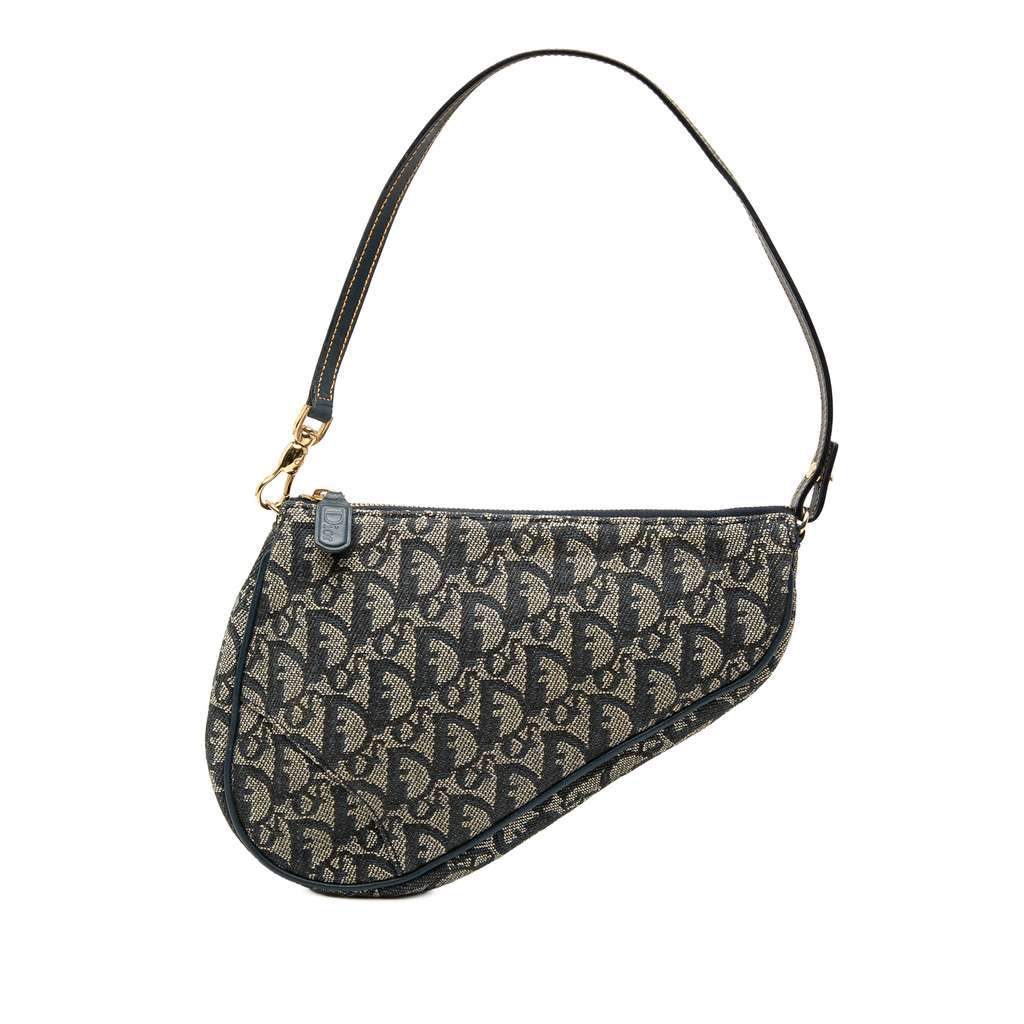 Dior Mini Diorissimo Canvas Saddle Pochette Blue Canvas Very good - Front View