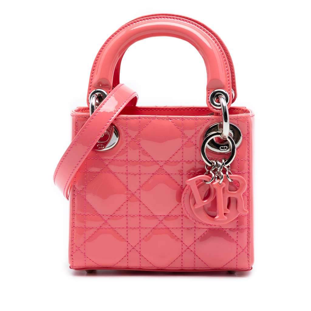 Dior Micro Patent Cannage Lady Dior Pink Leather Very good - Front View